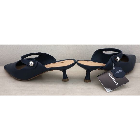 Bottero WMN Sz 6 Navy Blue Leather Botlivia Legacy Pointed Toe Kitten Heels - Picture 10 of 13